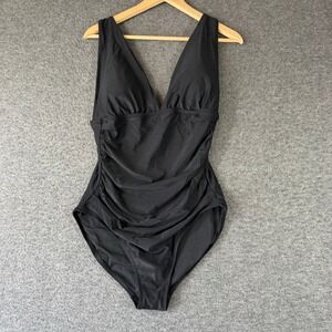 NWT J.Crew Womens Ruched V-Neck One-Piece Swimsuit Black Size L